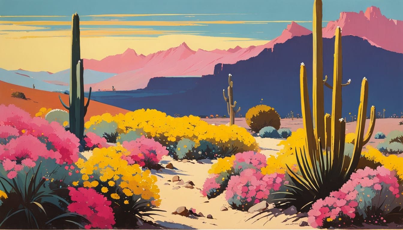 Desert Bloom: Cacti in Gold, Pink, and Yellow