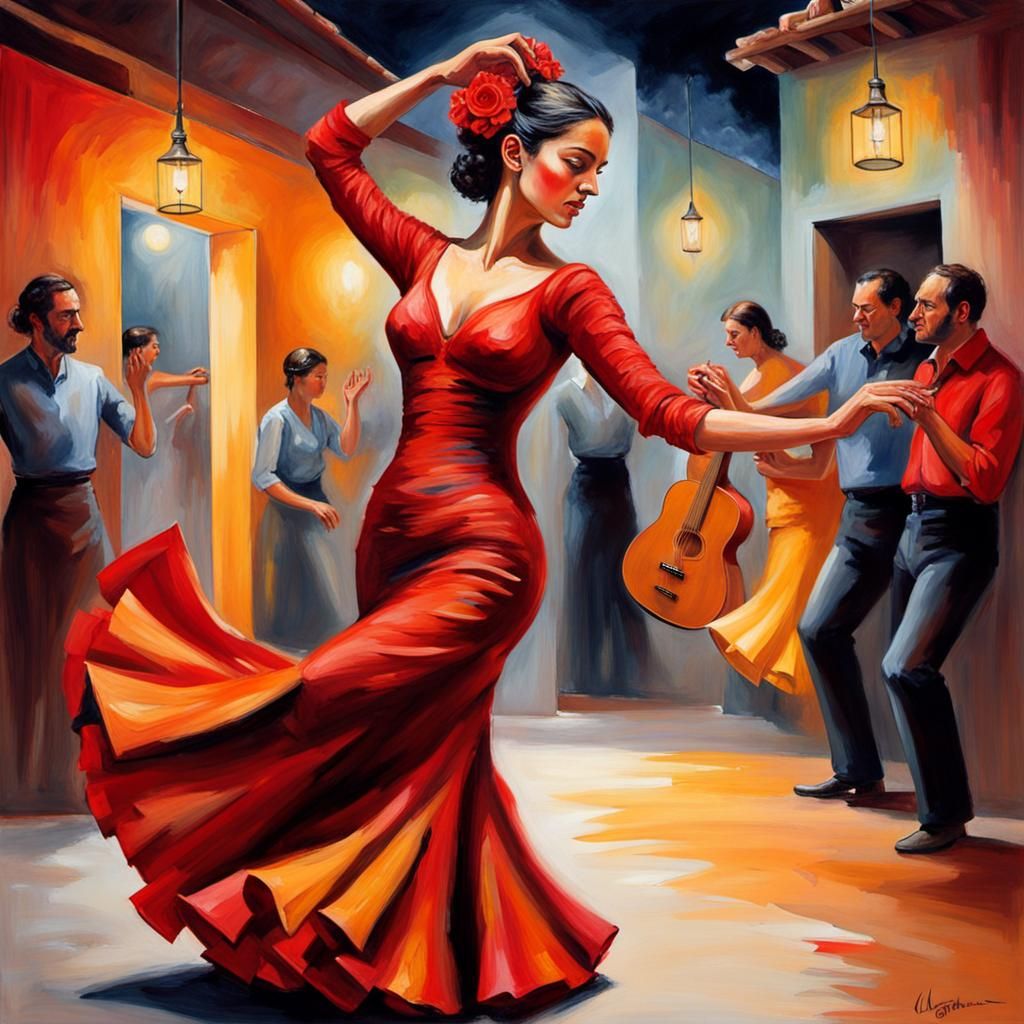 Flamenco Dancer in Shadow, Detailed Matte Painting