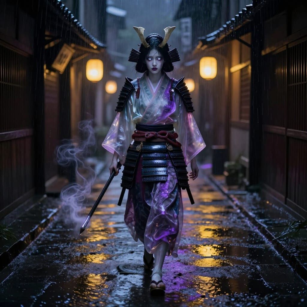 Sorrowful Samurai Spirit in Moody Feudal Japan Alley
