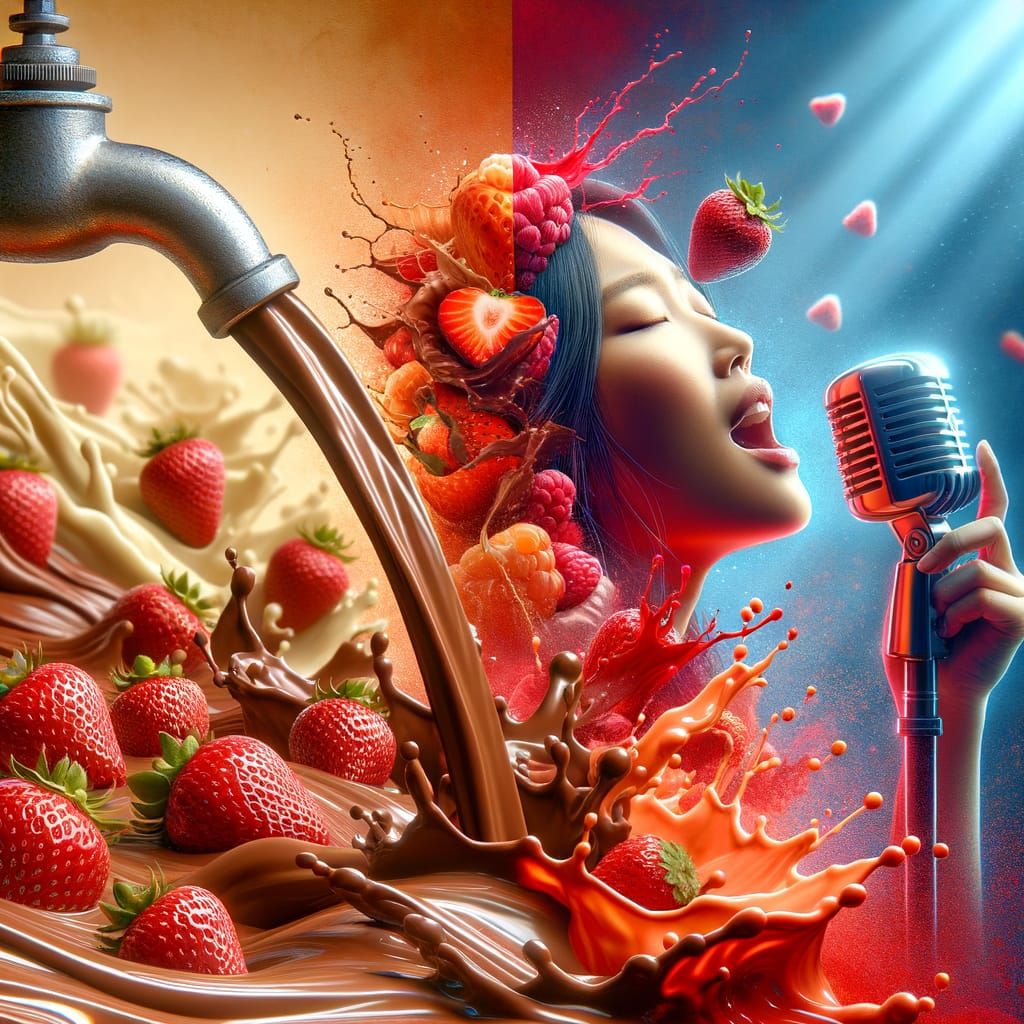 Strawberry Cascade and Blues Singer Double Exposure