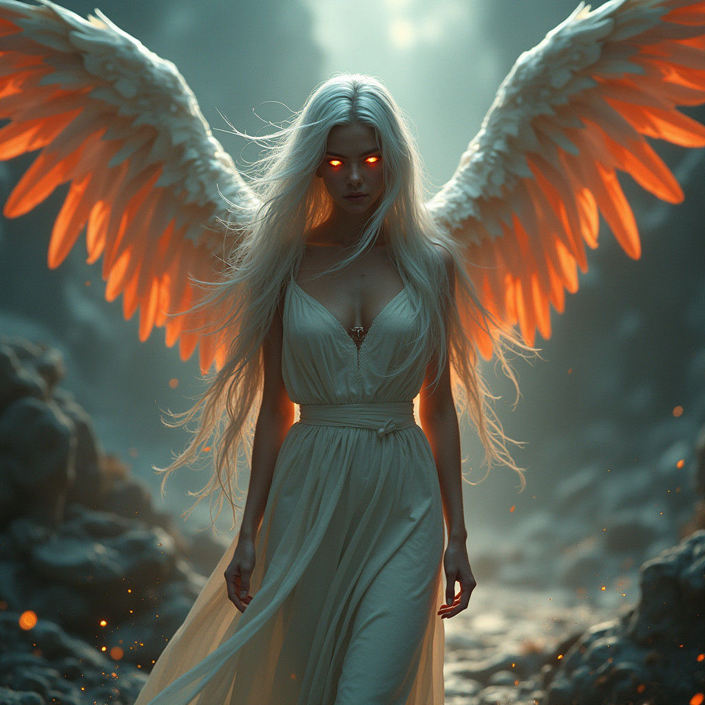 Fallen Angel in War-Torn Landscape