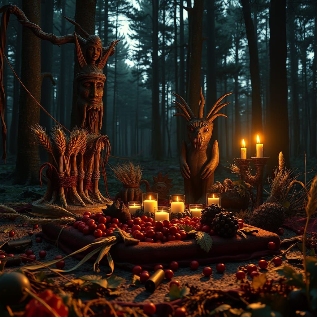 Baltic Pagan Altar in Golden Twilight