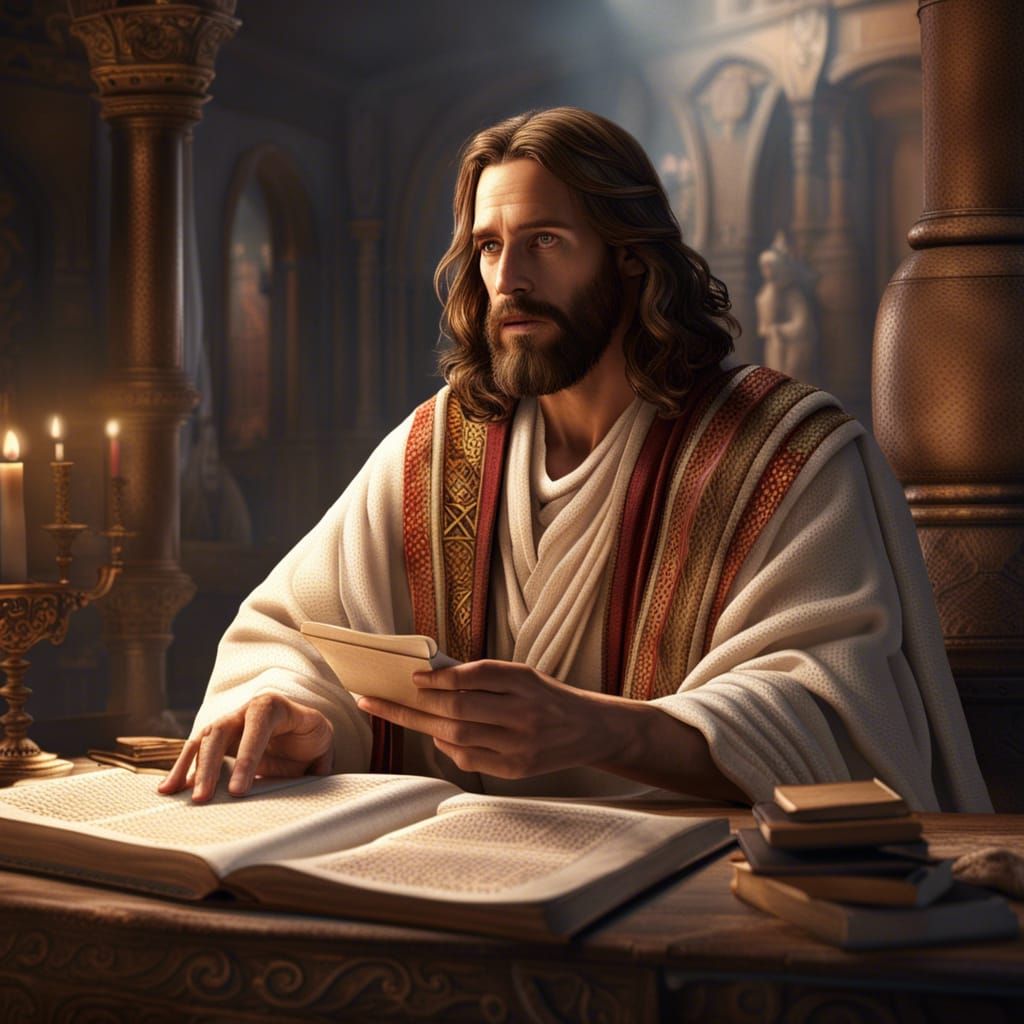 Jesus Christ Reading Scroll: Detailed Matte Painting