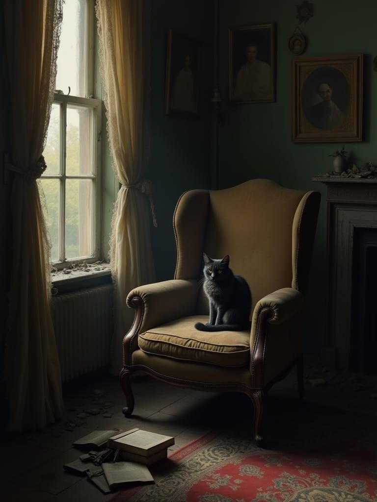 Mysterious Victorian Cat in Shadows