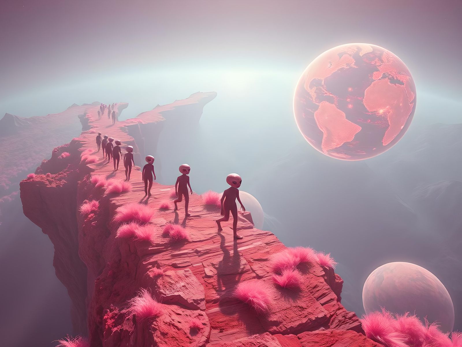 Surreal Alien Procession on a Floating World