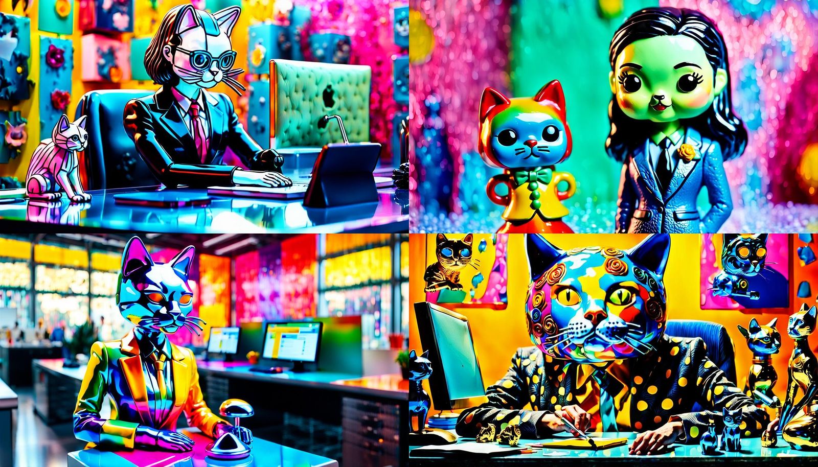 Funko Style Cat-Headed Woman in Business Suit