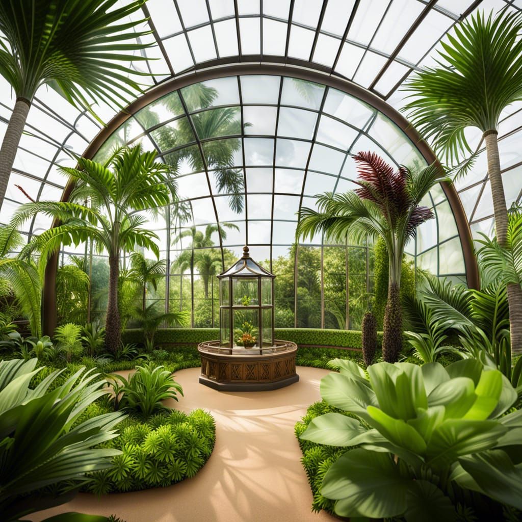 Palm Tree in Glass Dome: Botanical Garden Oasis