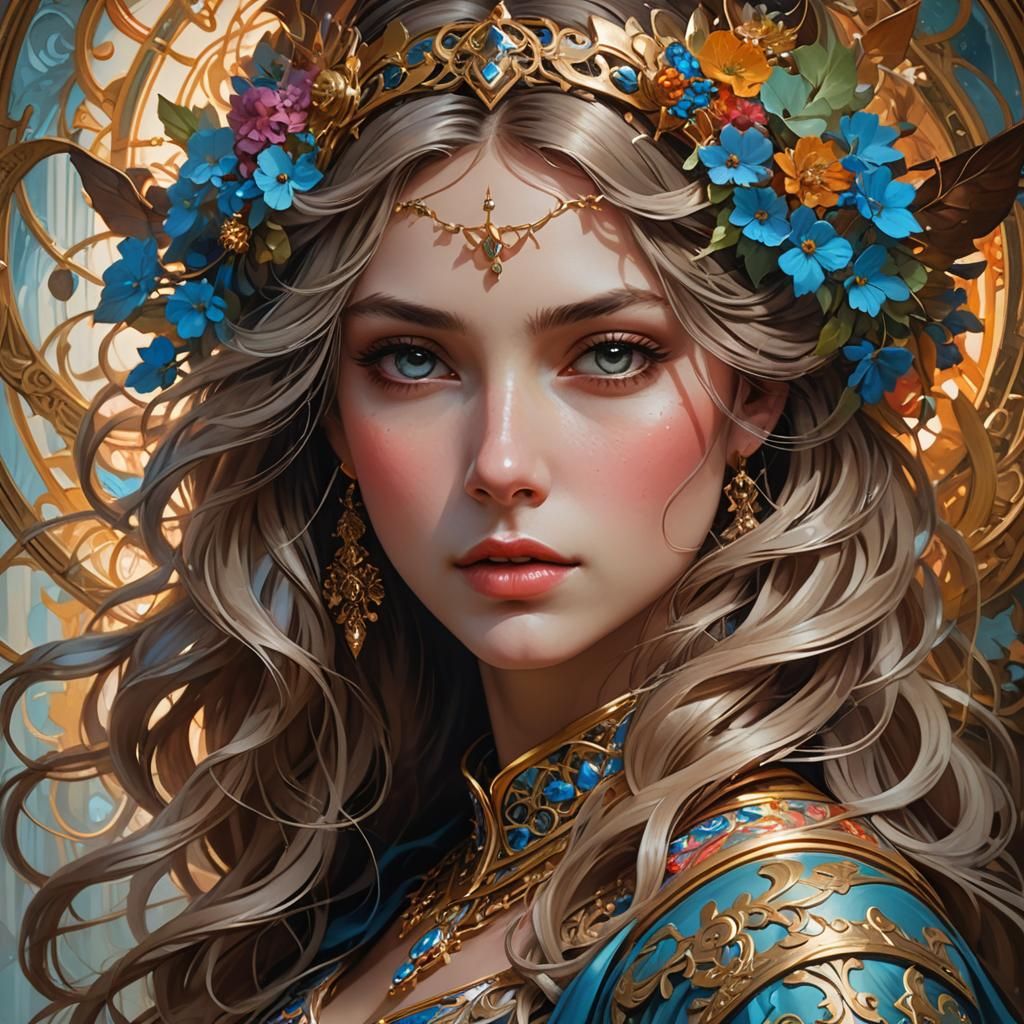Whimsical Fantasy Portrait in Gouache with Volumetric Lighti...