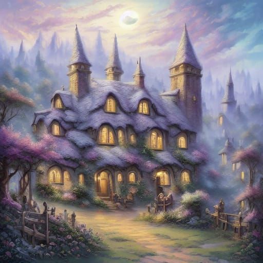 Whimsical Village Scene with Playful Characters