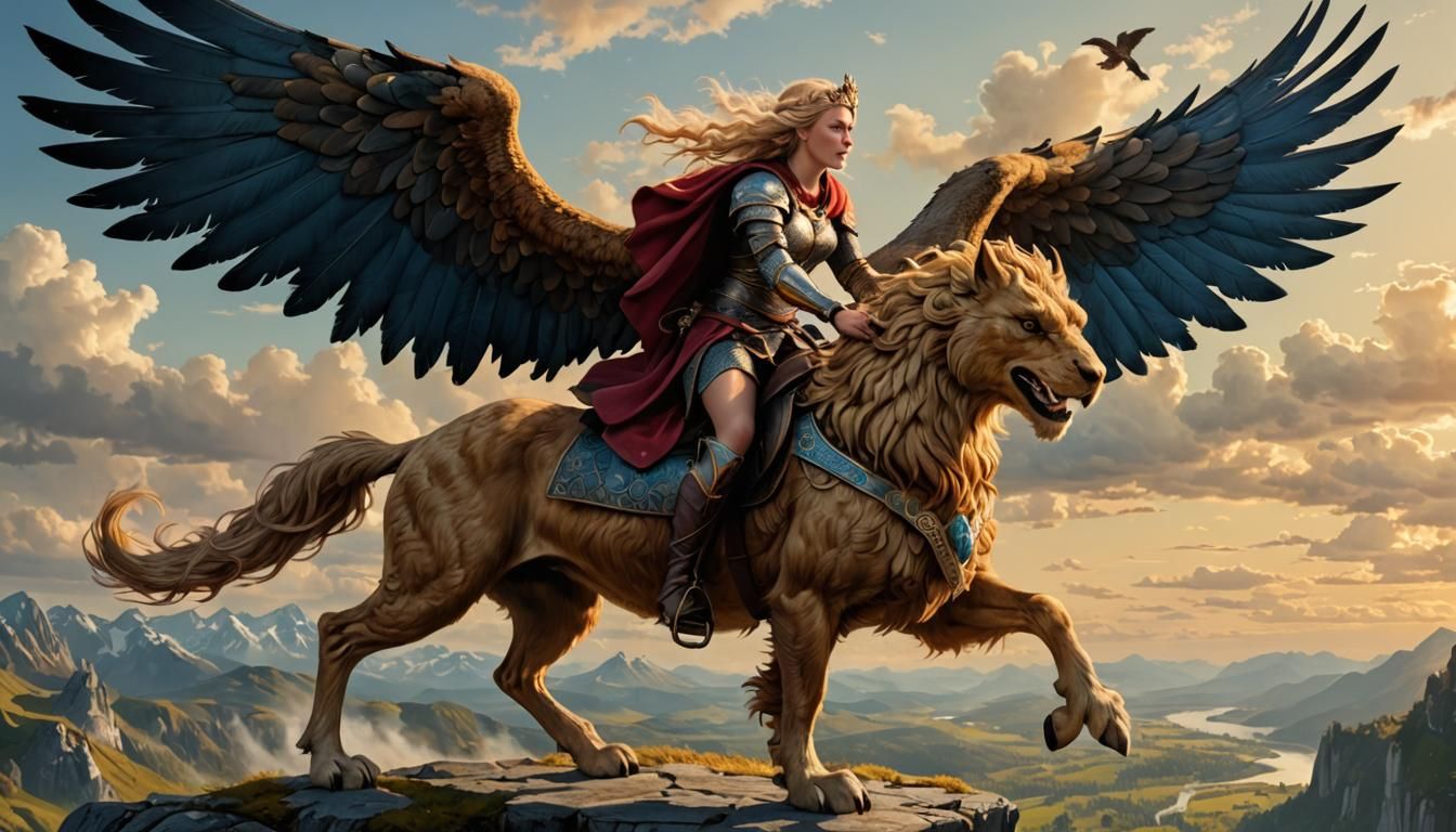 Freyja Riding a Griffin