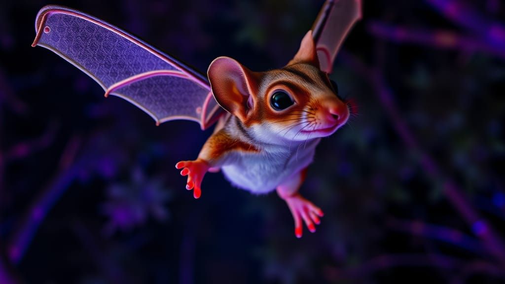 Photorealistic Flying Squirrel Gliding at Night in 8K