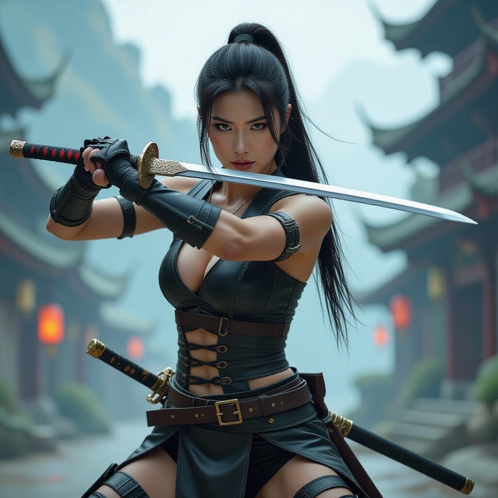 Asian Assassin in Fantasy World: Cinematic Film Still