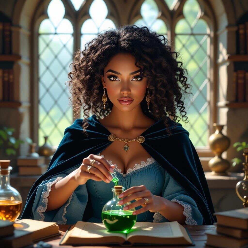 Mystical Alchemist in Blue Velvet Robes