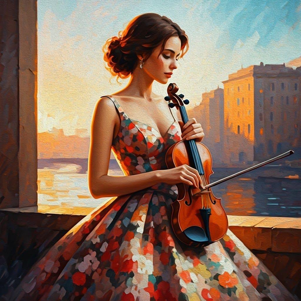 Woman with Violin in Anna Razumovskaya Style
