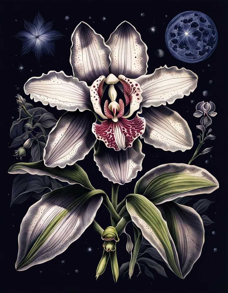 Botanical Ink Orchid Sketch in Photorealistic Style