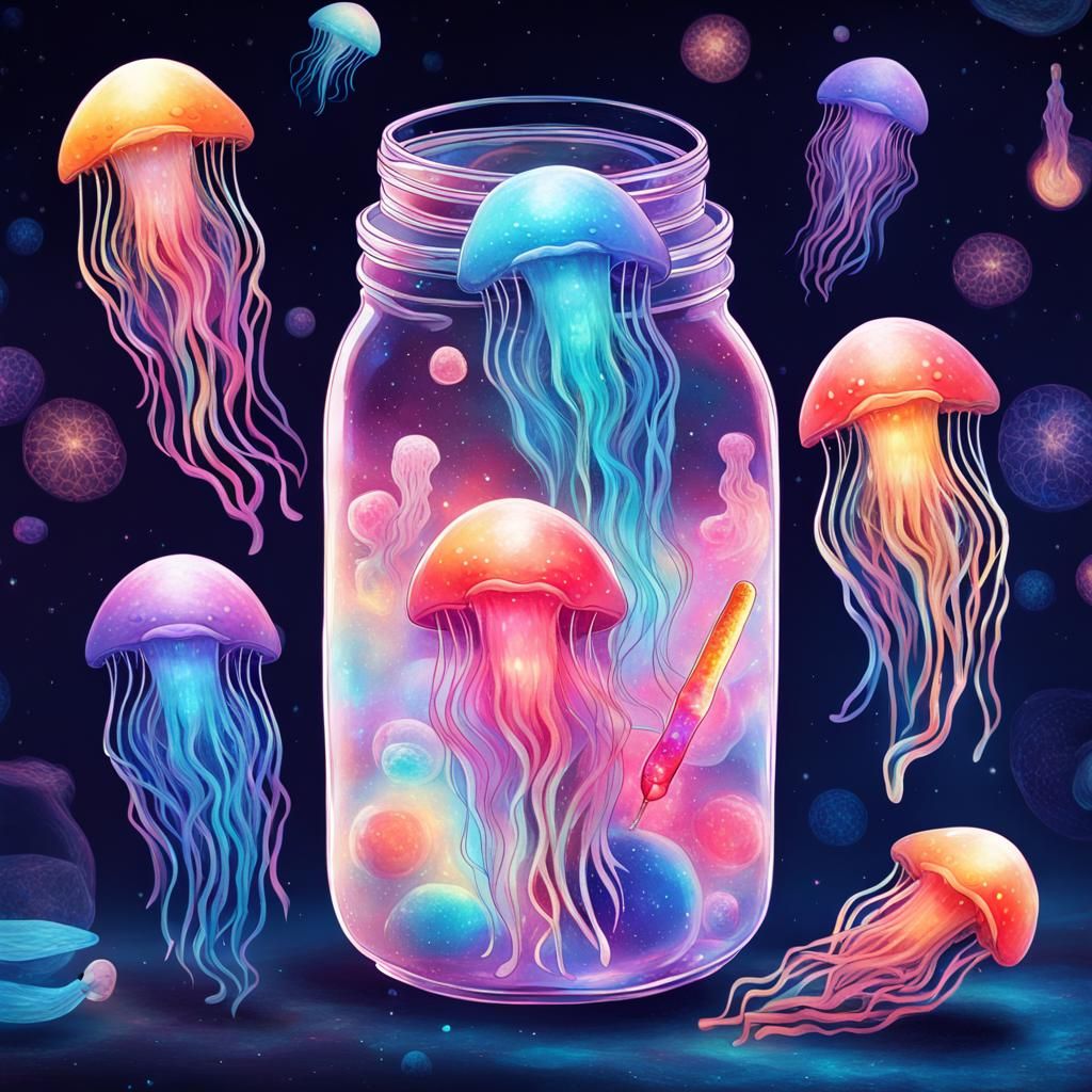 Jellyfish Ghost Eats Popsicle: Holographic Astral Illustrati...