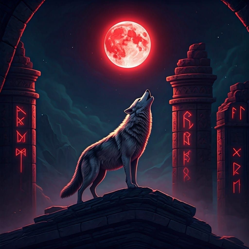 Lone Wolf Howls at the Crimson Moon