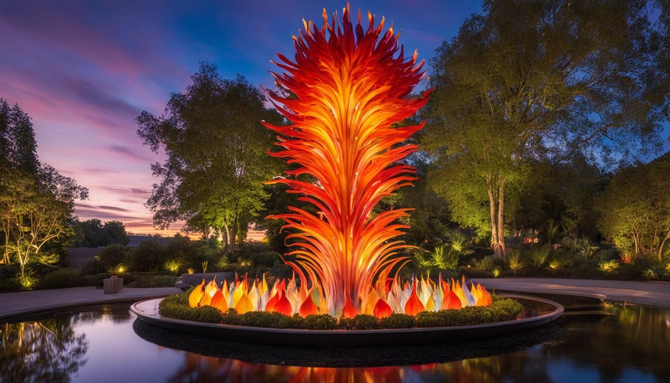 Futuristic Park Fountain with Chihuly Glass Flames