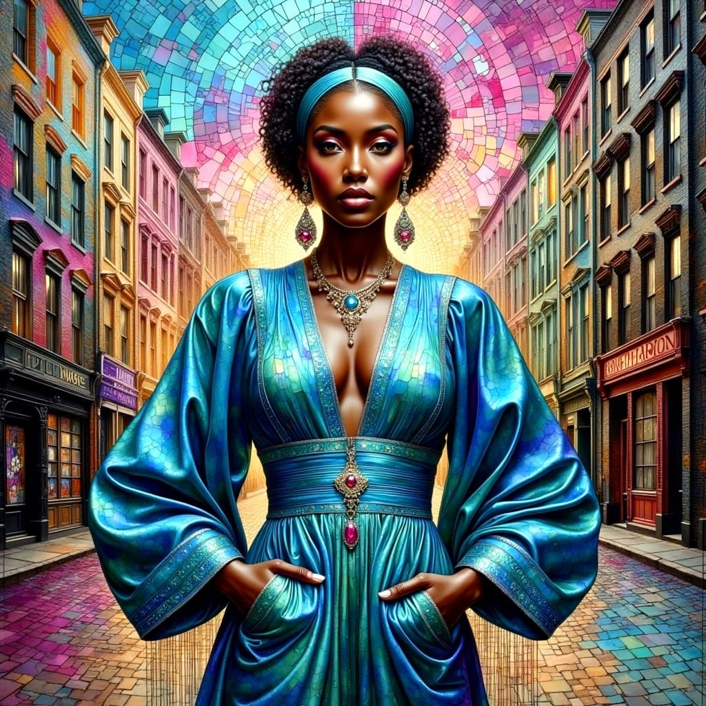 Cityscape in Mosaic Style with Gold Light