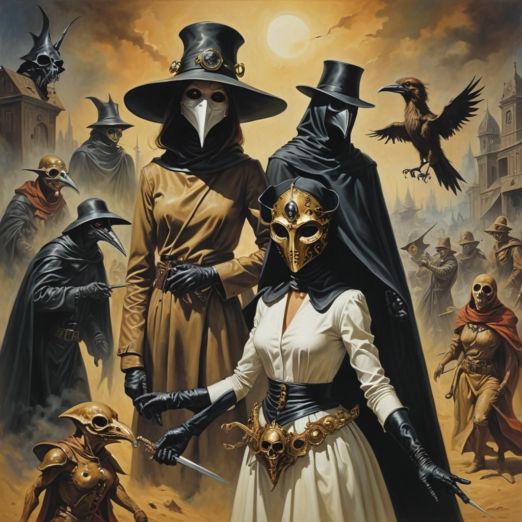 Surreal Fantasy Woman in Plague Doctor Mask