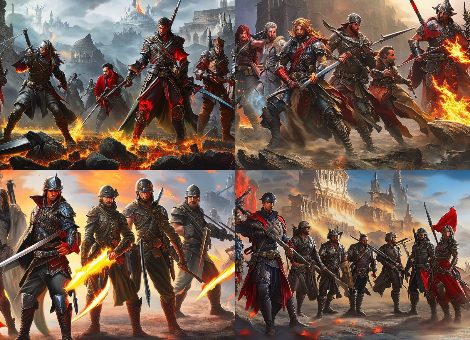 Fantasy Heroes in Rome: Hyperrealistic Splash Art