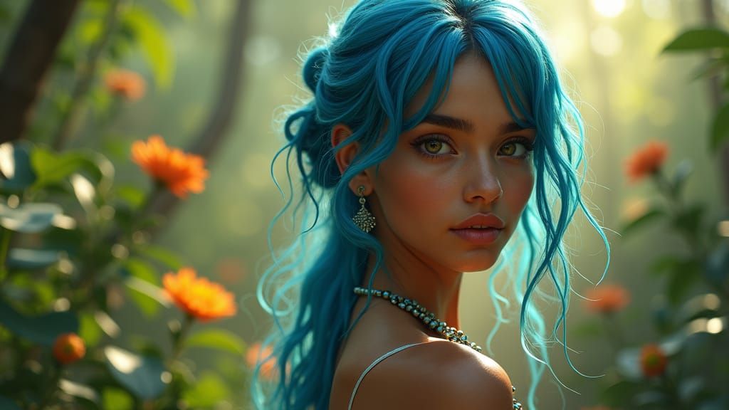 Indian Girl Portrait in Lush Jungle, CGI Render