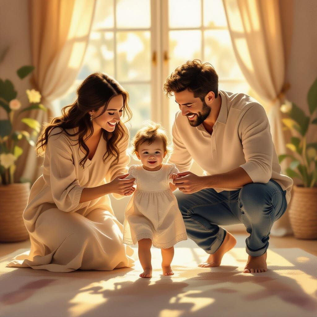 Toddler's First Steps in Golden Hour Sunlight