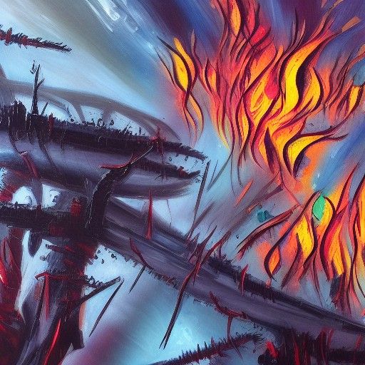 Chaotic Swarm in Expressionist Post-Apocalyptic Painting