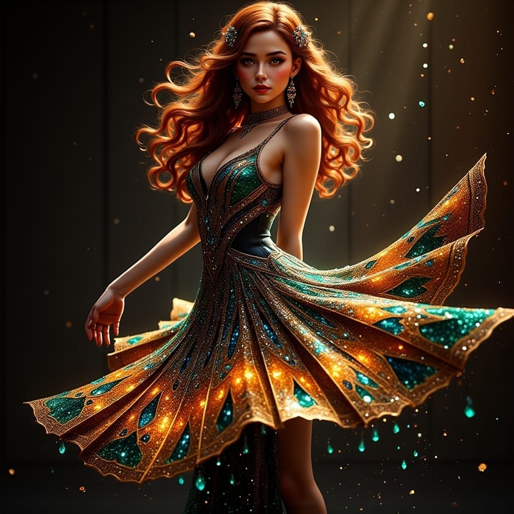 Dancer in Art Deco Style Mosaic Skirt