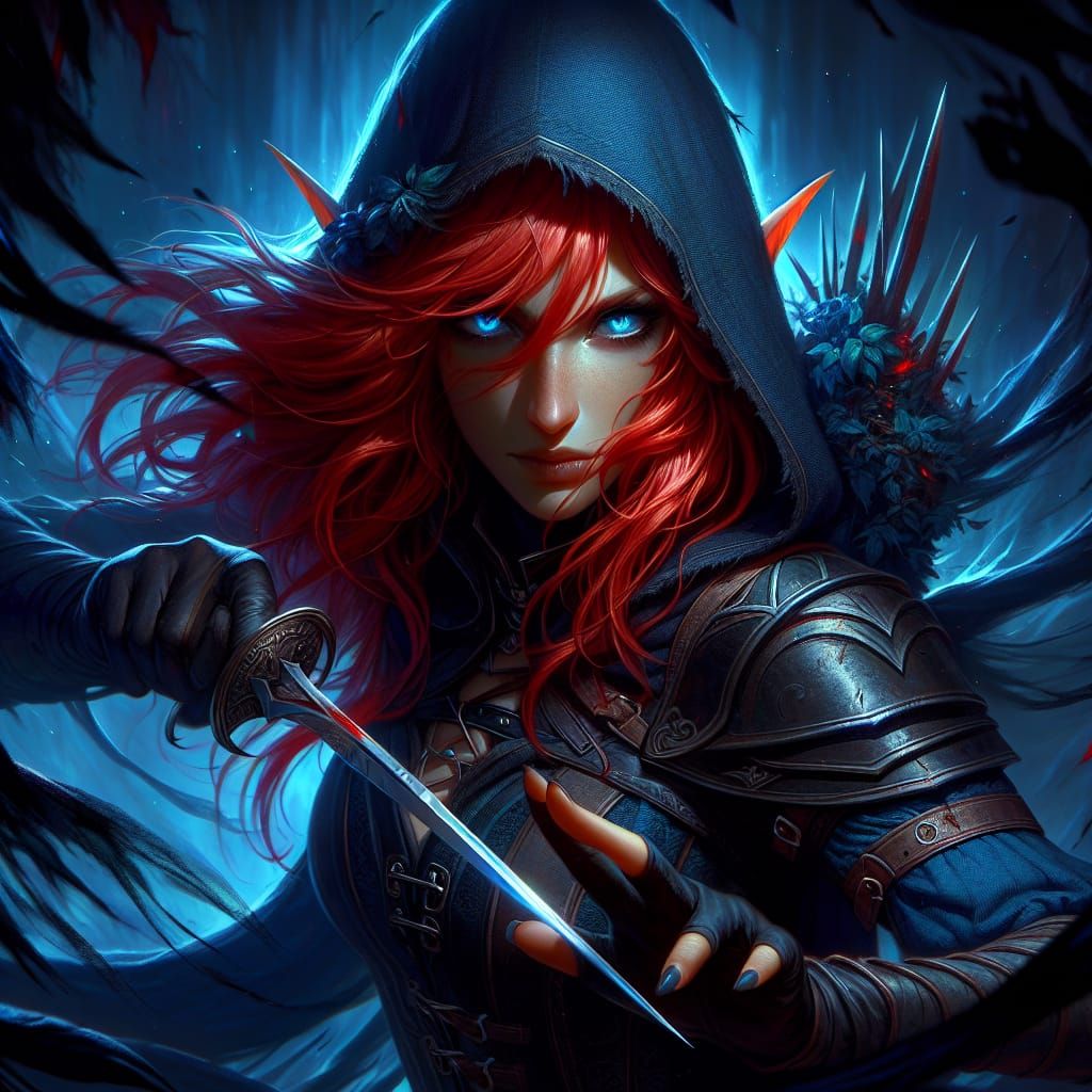 High Elven Rogue with Piercing Gaze, Fantasy Art