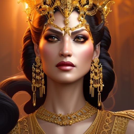 Orchid Queen in Gold: Hyperdetailed Gouache Art