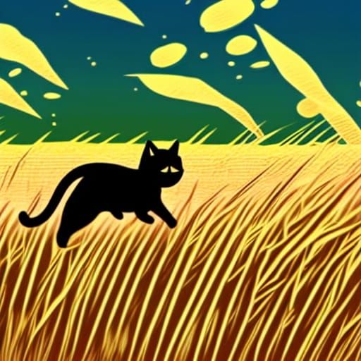 Cat Running through Wheat Field