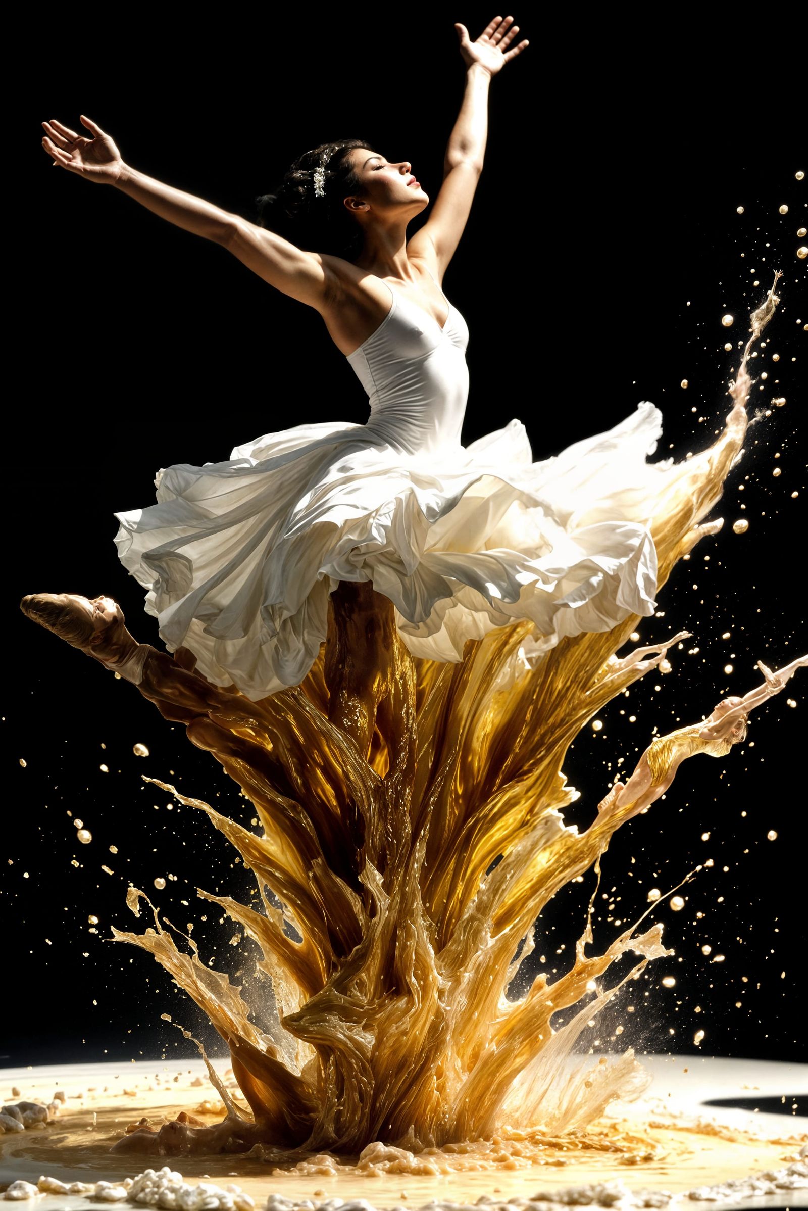 Ballet Dancer Emerging from Liquid Gold and Marble