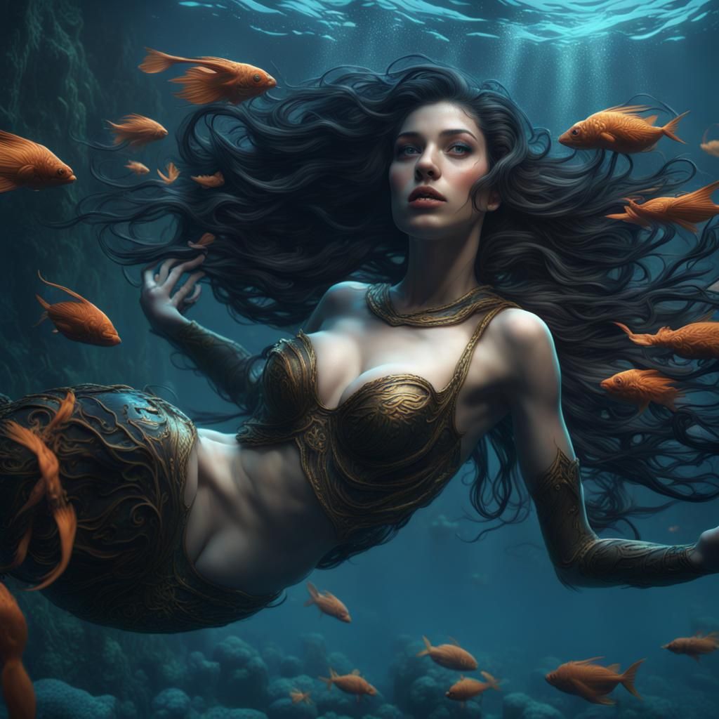 Underwater Portrait in Detailed Matte Painting Style