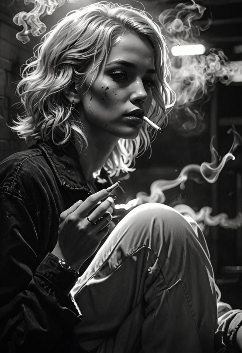 Blonde in 80s Underground Scene with Neon Outlines