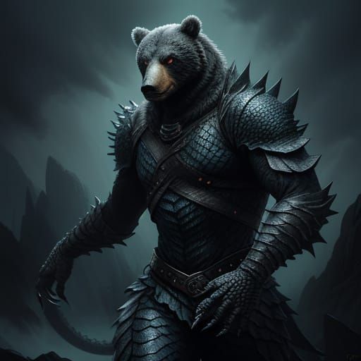 Bear Dragon Hybrid with Rattle Snake Tail in Dark Fantasy Ar...