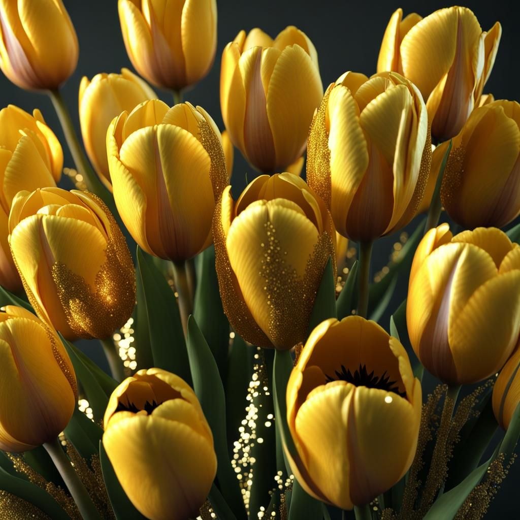 Gift Bouquet of Yellow Tulips in 3D
