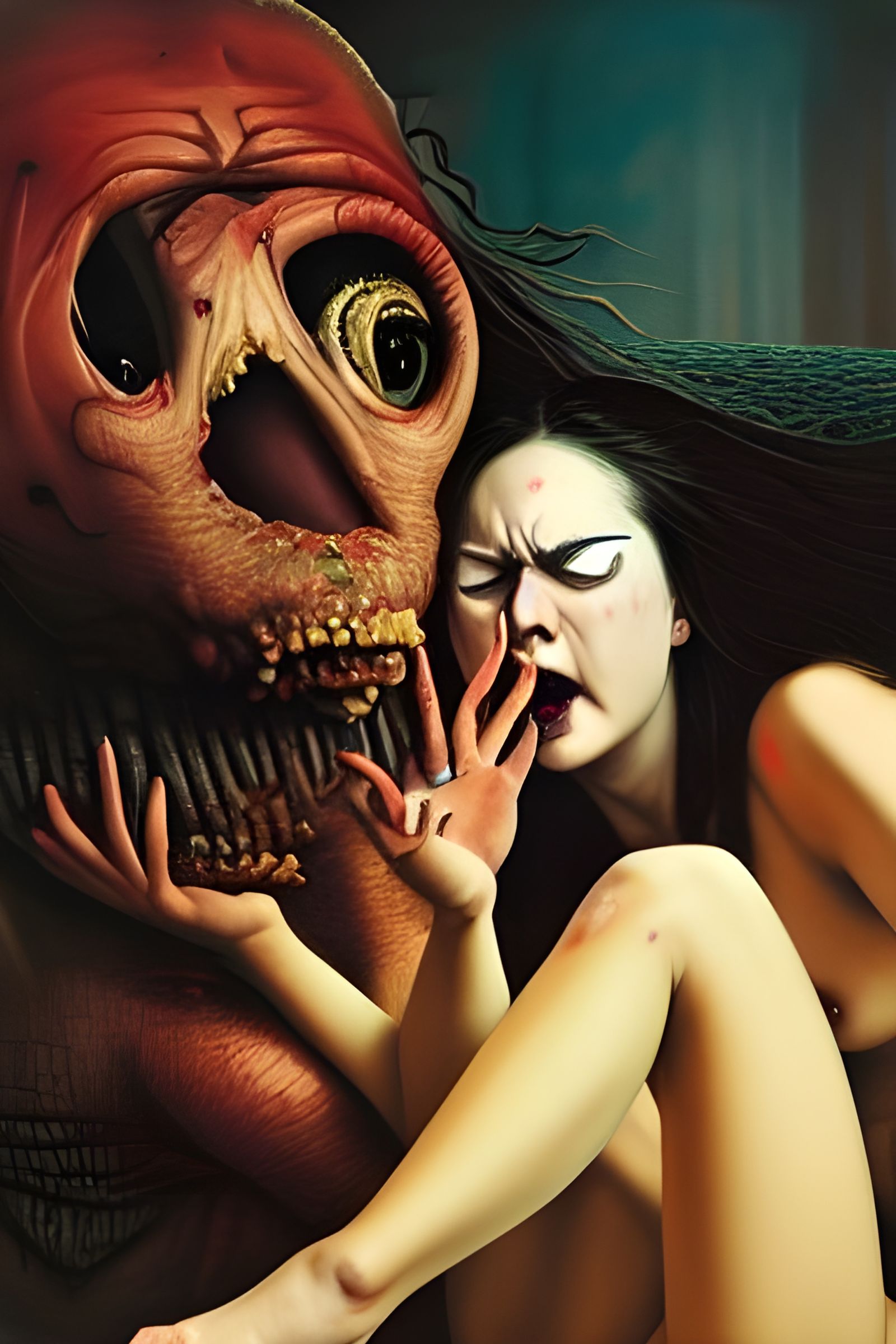 Ecstatic Succubus Feast: A Biopunk Horror Portrait