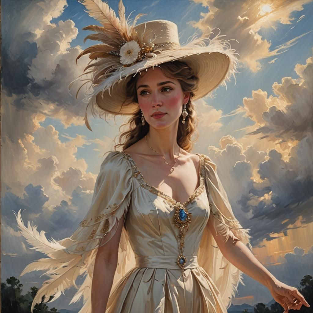 Medium shot of a woman wearing a beautiful gown and lovely h...