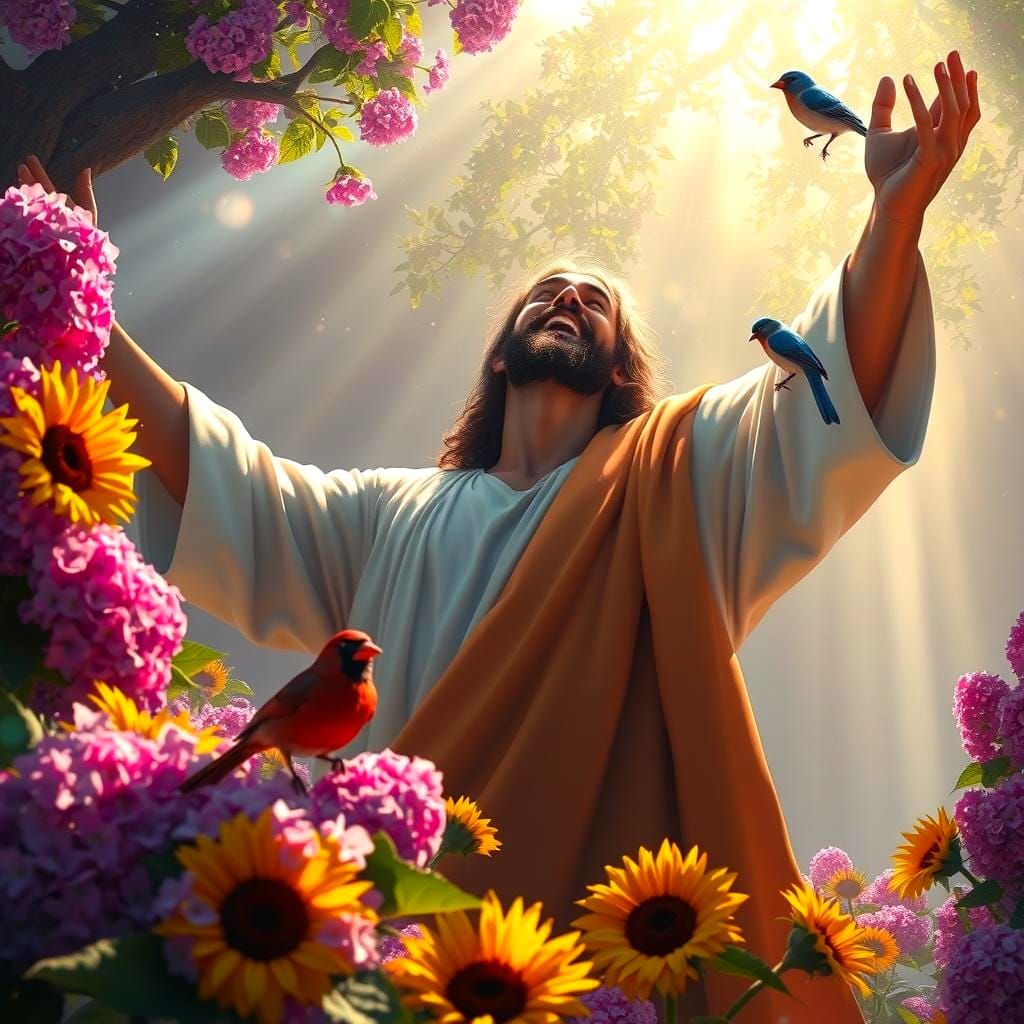 Jesus Laughing in a Heaven's Garden, Fantasy Art