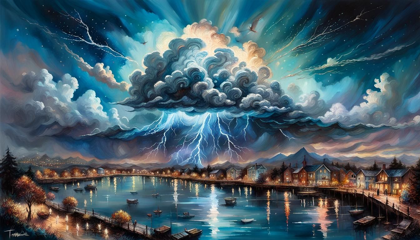 Nighttime Cloudscape Avatar Apparition in Detailed Matte Sty...