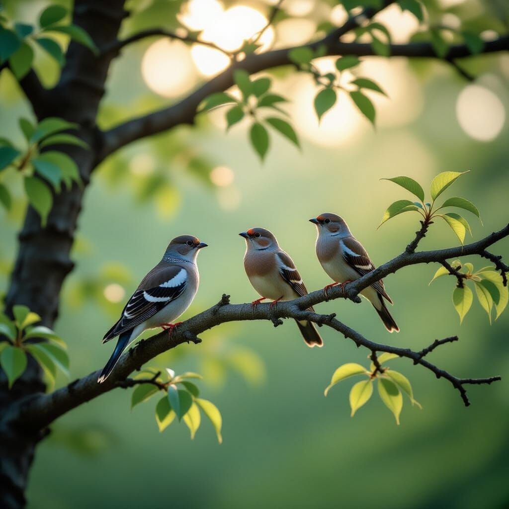 Harmonious Birds in Tree: Cinematic Film Still