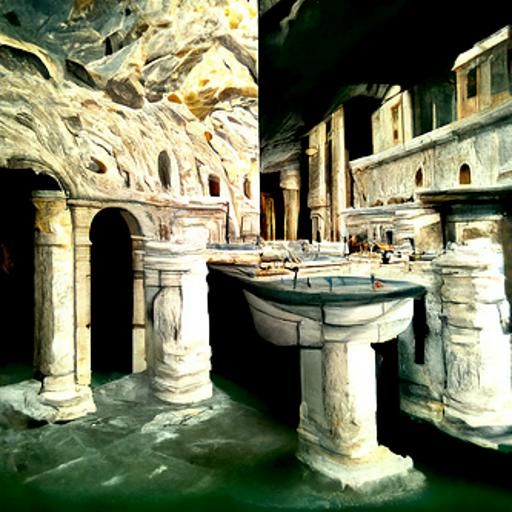 Roman Bathhouse: Detailed Matte Painting of Marble Interior