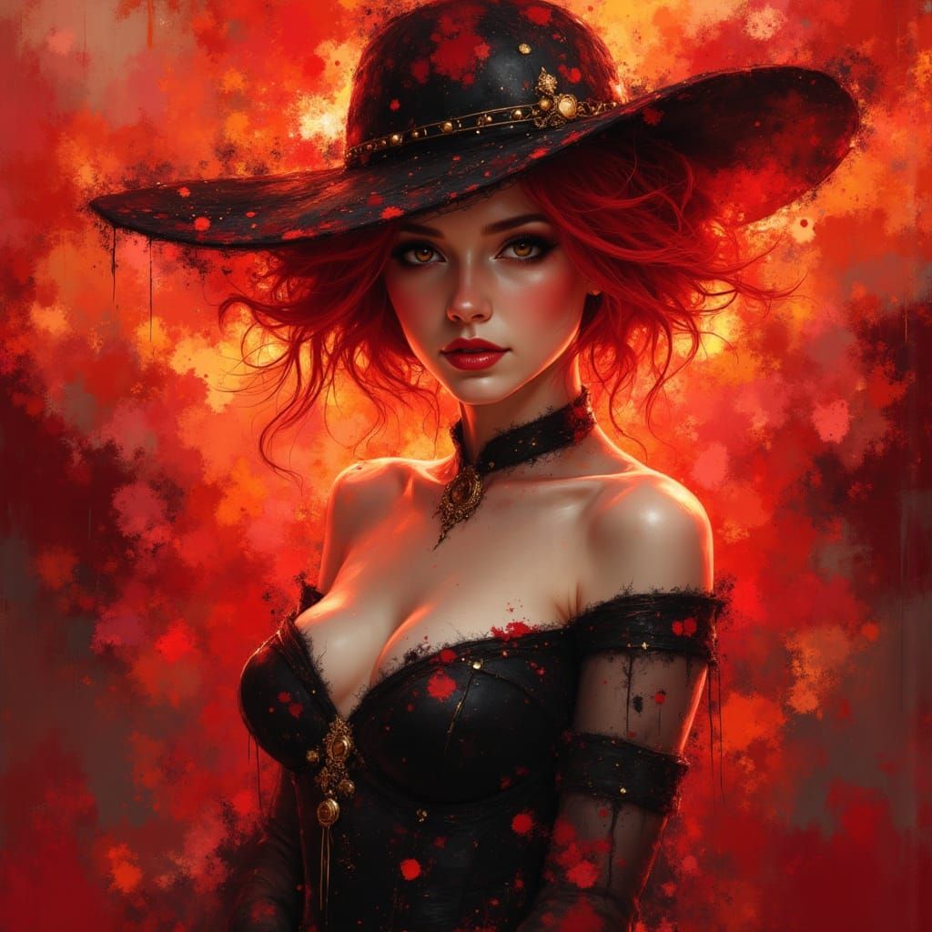 Anime Portrait of Elegant Futuristic Lady with Red Hair