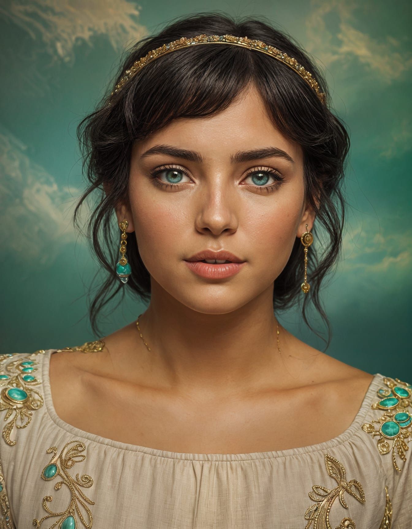 Egyptian Goddess Bata in Luxurious Linen Attire