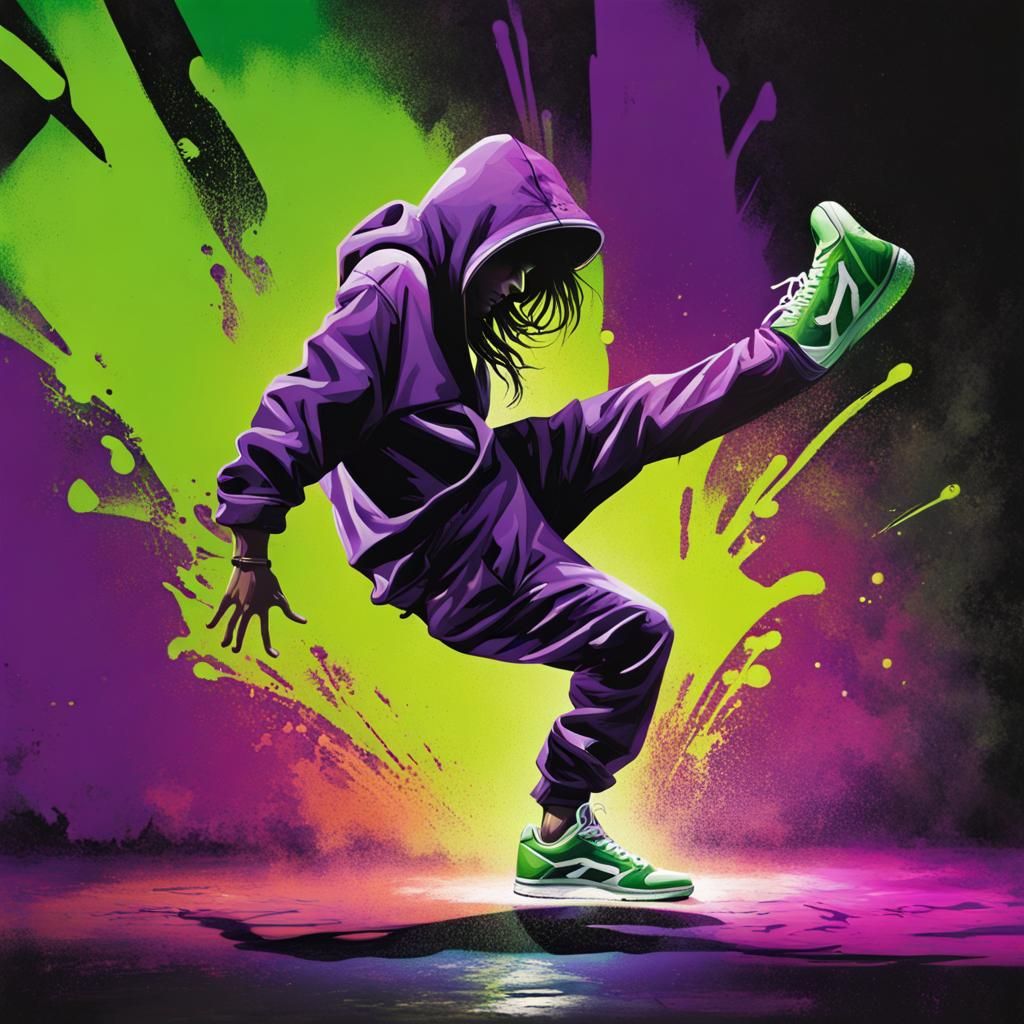 Breakdancer in Graffiti Street Art Style