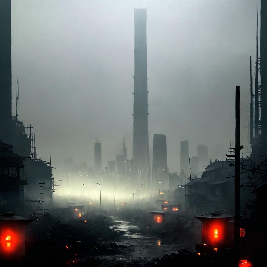 Polluted Chinese City in Eerie Charcoal Style