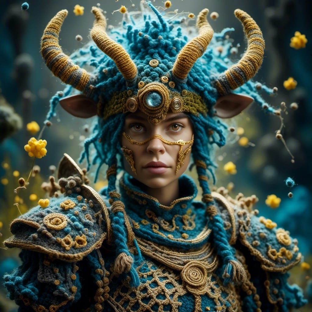 Animal Warrior Portrait in Crochet Style