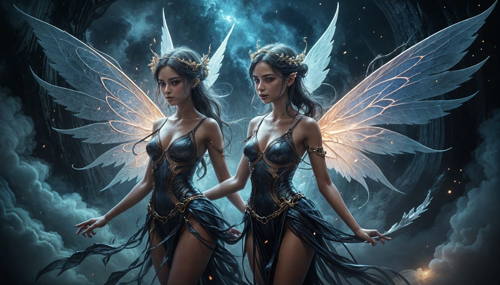 Ethereal Fairy with Nebula Wings in Dark Fantasy Style