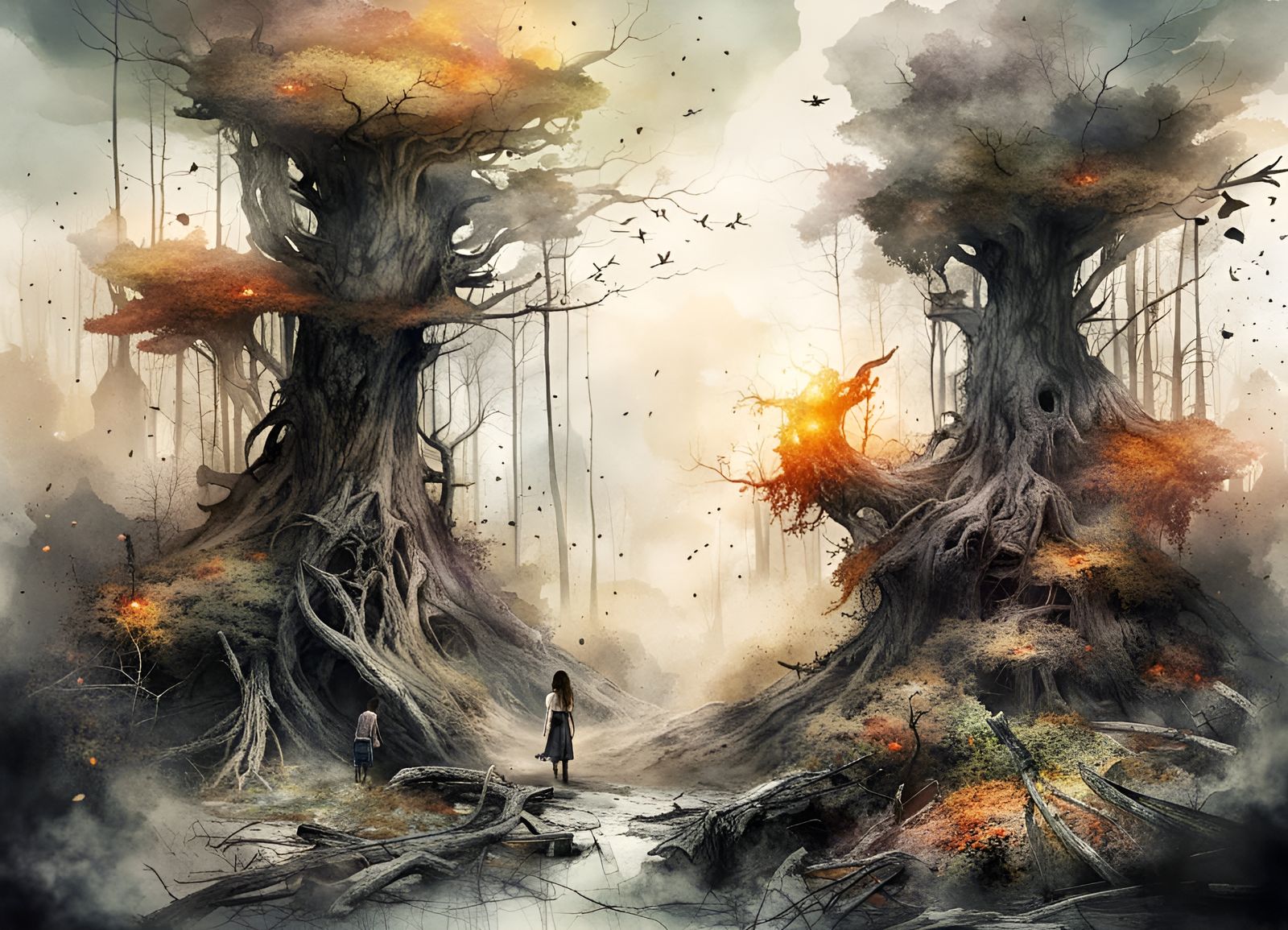 Spooky Forest Digital Illustration in Splash Art Style